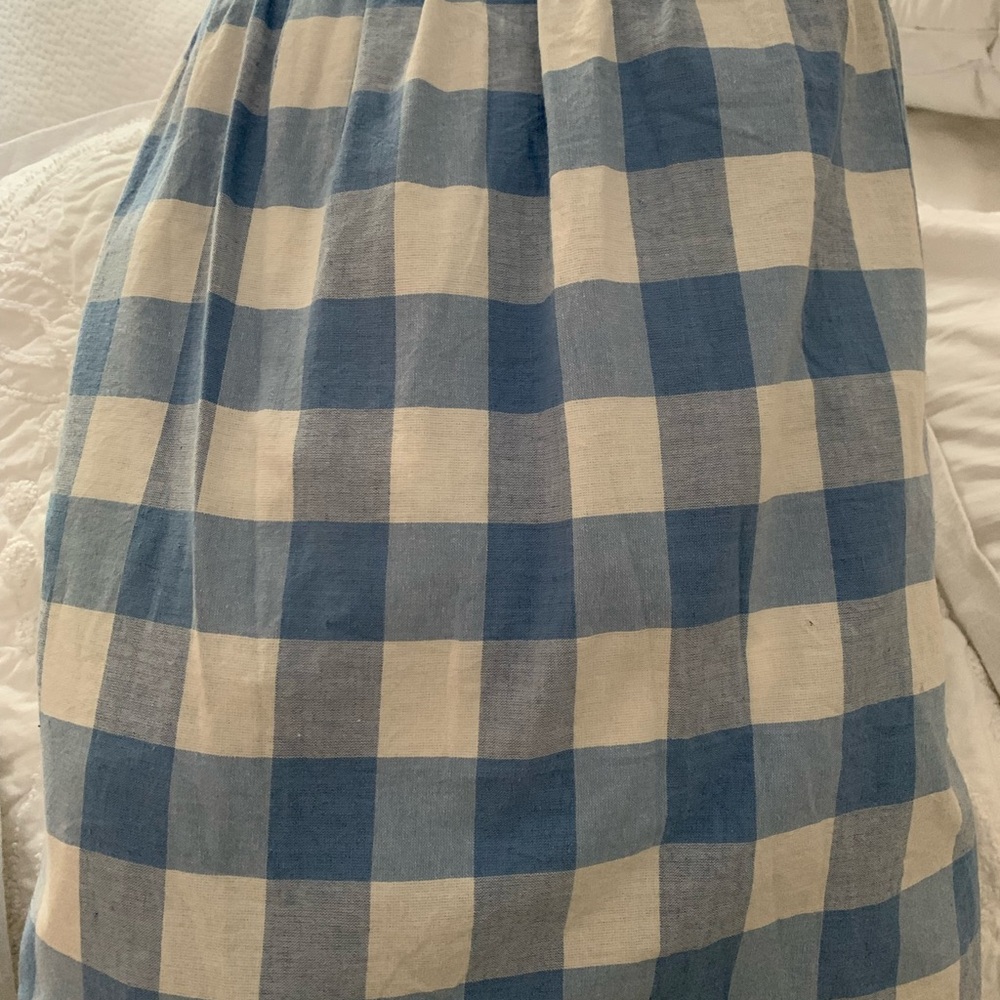 Blue and White Checkered Gingham  Bedskirt-king size- like new